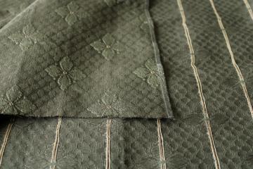 catalog photo of antique upholstery fabric, dark olive green flowers woven jacquard cotton 1920s vintage