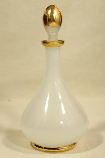 photo of antique vanity or barber's bottle, gold & white opalescent milk glass or camphor glass #1