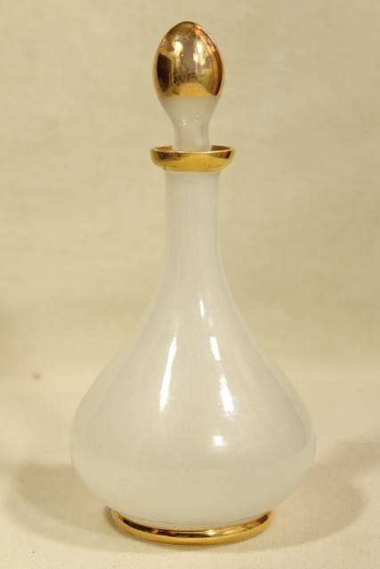 photo of antique vanity or barber's bottle, gold & white opalescent milk glass or camphor glass #2