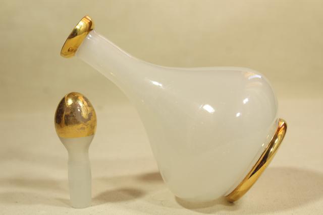 photo of antique vanity or barber's bottle, gold & white opalescent milk glass or camphor glass #7