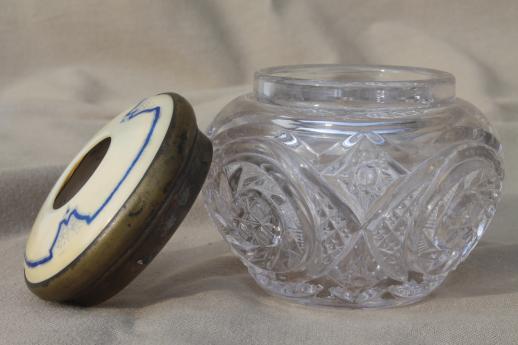 photo of antique vanity table jars - celluloid powder box, brilliant glass enamel hair receiver #5