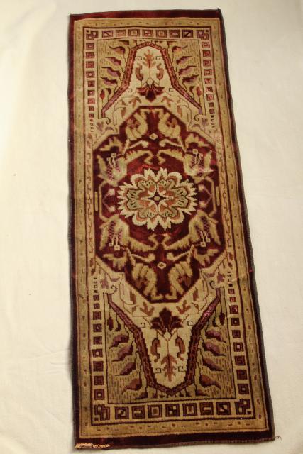 photo of antique velvet table runner, oriental rug print Arts & Crafts vintage 1920 #1