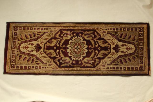 photo of antique velvet table runner, oriental rug print Arts & Crafts vintage 1920 #3