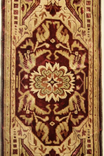 photo of antique velvet table runner, oriental rug print Arts & Crafts vintage 1920 #4