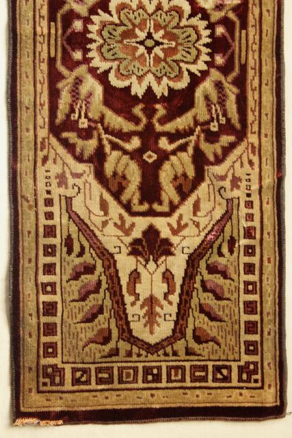 photo of antique velvet table runner, oriental rug print Arts & Crafts vintage 1920 #6