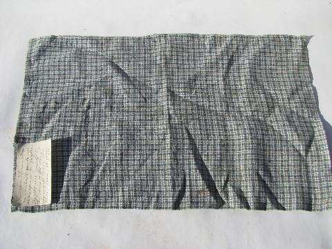 photo of antique vintage 1800s homespun handwoven flax linen fabric, hand-written tag #1