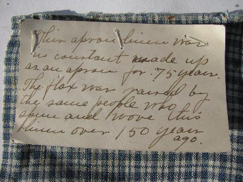 photo of antique vintage 1800s homespun handwoven flax linen fabric, hand-written tag #2