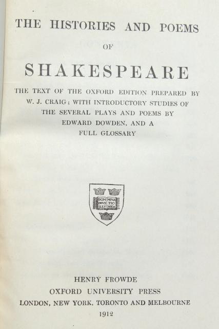 photo of antique vintage 1912 Oxford University Press Shakespeare in three volumes, red cloth gold covers #5