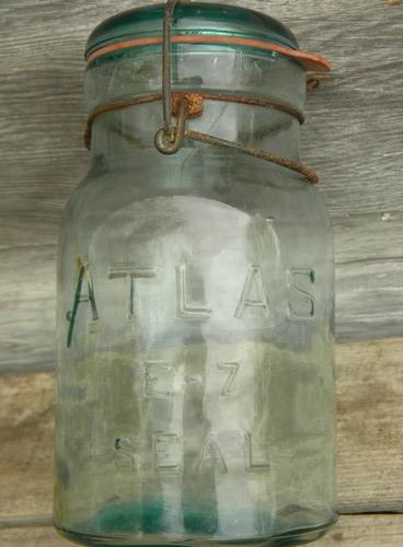 photo of antique vintage Atlas E-Z Seal storage jars / canisters wrinkled glass #3