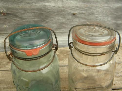 photo of antique vintage Atlas E-Z Seal storage jars / canisters wrinkled glass #4