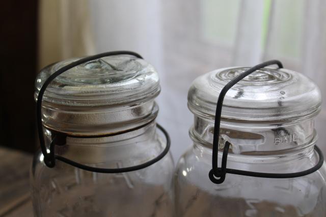 photo of antique vintage Atlas E-Z jars glass quart size canning jars w/ bail lids #3