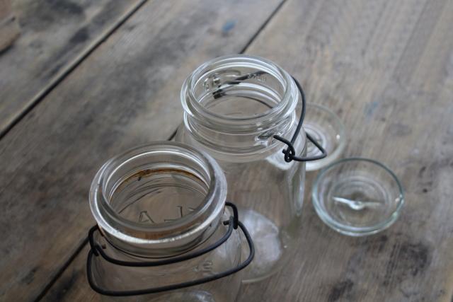 photo of antique vintage Atlas E-Z jars glass quart size canning jars w/ bail lids #7