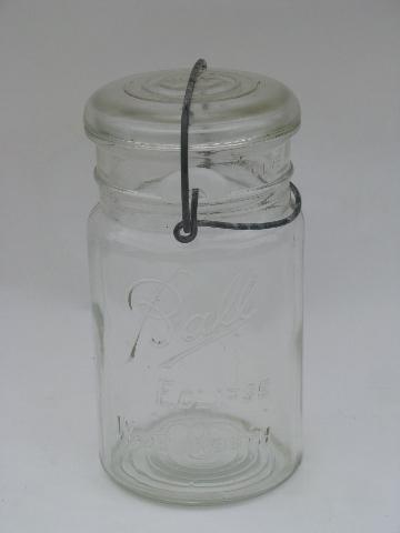 photo of antique vintage Ball Eclipse Wide Mouth glass mason jar with glass lid #1