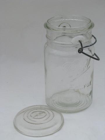 photo of antique vintage Ball Eclipse Wide Mouth glass mason jar with glass lid #2