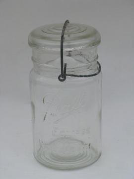 catalog photo of antique vintage Ball Eclipse Wide Mouth glass mason jar with glass lid