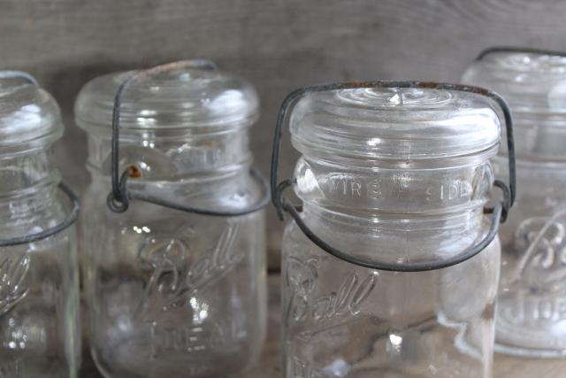 photo of antique vintage Ball Ideal jars glass pint size canning jars w/ bail lids #2