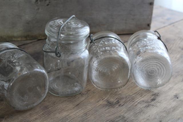 photo of antique vintage Ball Ideal jars glass pint size canning jars w/ bail lids #3