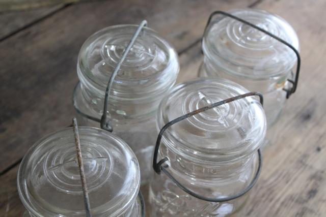 photo of antique vintage Ball Ideal jars glass pint size canning jars w/ bail lids #4