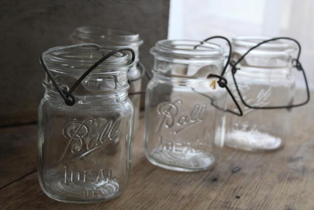 photo of antique vintage Ball Ideal jars glass pint size canning jars w/ bail lids #8