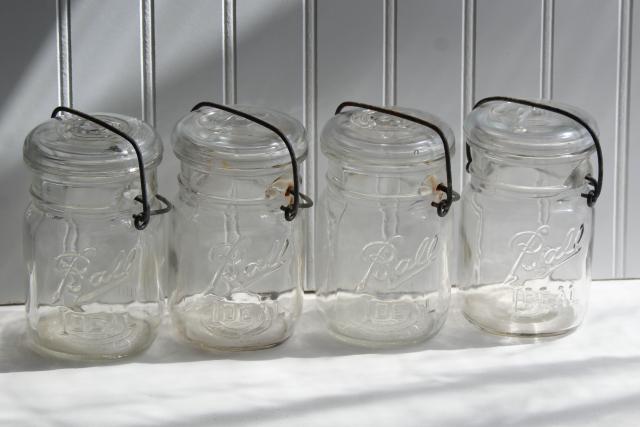 photo of antique vintage Ball Ideal jars glass pint size canning jars w/ bail lids #1