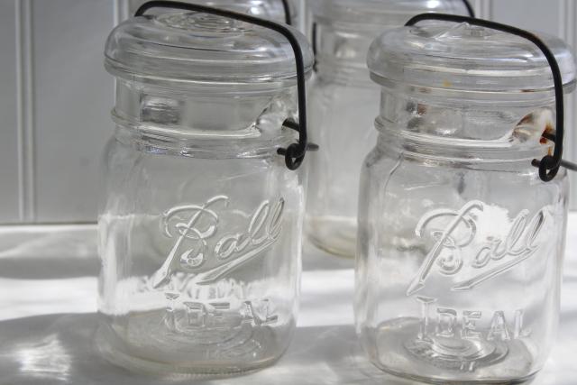 photo of antique vintage Ball Ideal jars glass pint size canning jars w/ bail lids #5