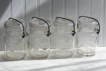 catalog photo of antique vintage Ball Ideal jars glass pint size canning jars w/ bail lids