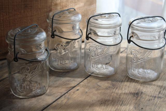 photo of antique vintage Ball Ideal jars glass pint size canning jars w/ bail lids #1