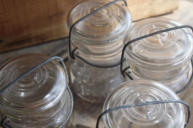 photo of antique vintage Ball Ideal jars glass pint size canning jars w/ bail lids #2