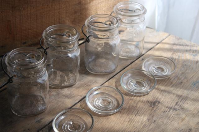 photo of antique vintage Ball Ideal jars glass pint size canning jars w/ bail lids #3