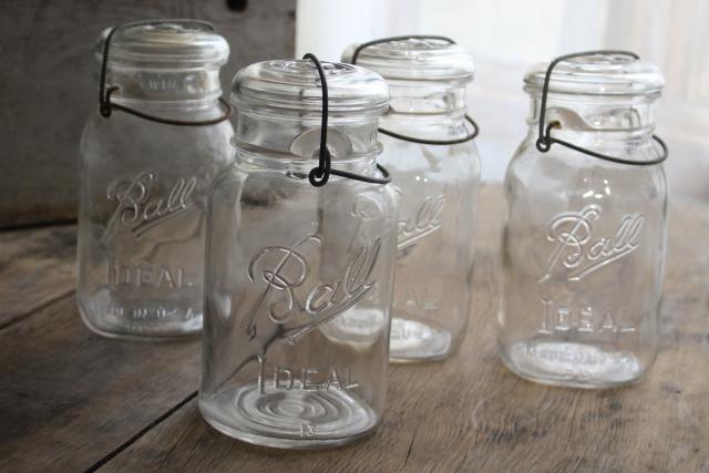 photo of antique vintage Ball Ideal jars glass quart canning jars w/ bail lids #1