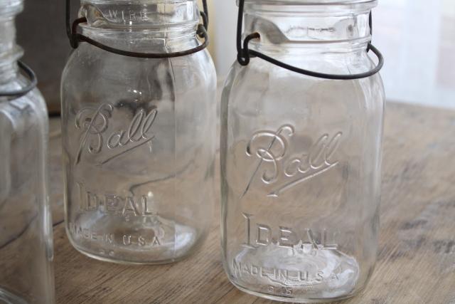 photo of antique vintage Ball Ideal jars glass quart canning jars w/ bail lids #2