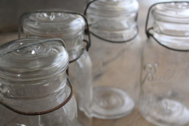 photo of antique vintage Ball Ideal jars glass quart canning jars w/ bail lids #4