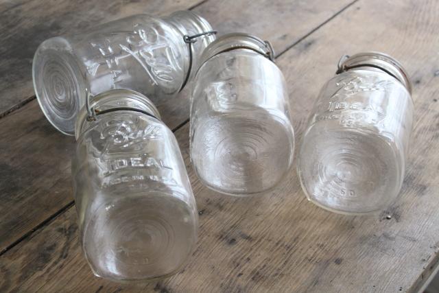 photo of antique vintage Ball Ideal jars glass quart canning jars w/ bail lids #7