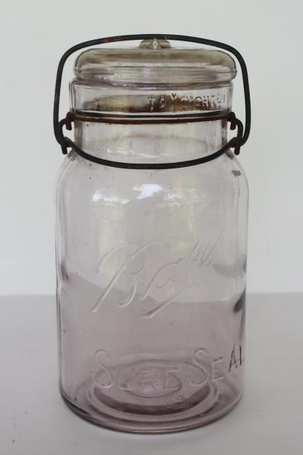 photo of antique vintage Ball Sure Seal clear glass quart canning jar w/ glass lid #1