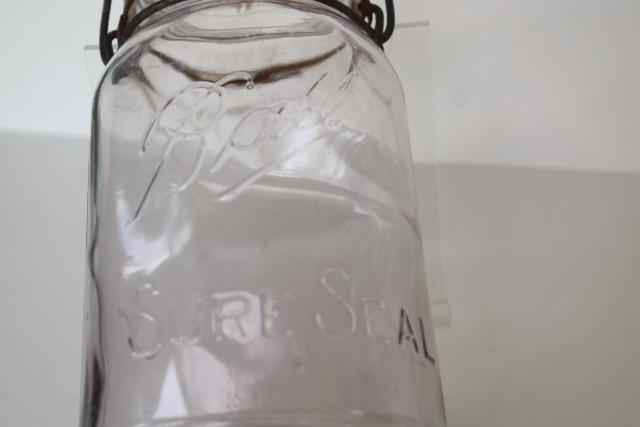 photo of antique vintage Ball Sure Seal clear glass quart canning jar w/ glass lid #3