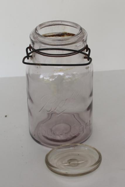 photo of antique vintage Ball Sure Seal clear glass quart canning jar w/ glass lid #6