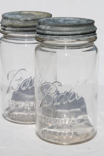 photo of antique vintage Ball mason jars, 1 quart wide mouth storage canisters w/ zinc lids #1