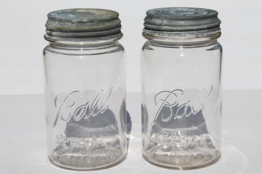 photo of antique vintage Ball mason jars, 1 quart wide mouth storage canisters w/ zinc lids #2