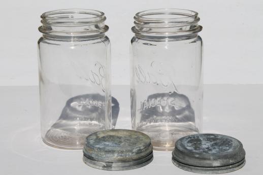 photo of antique vintage Ball mason jars, 1 quart wide mouth storage canisters w/ zinc lids #3