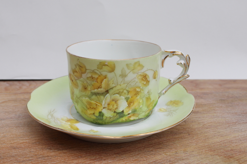 photo of antique vintage Bavaria Germany china tea cup & saucer, hand painted buttercups floral #1