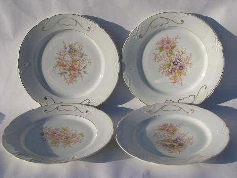 photo of antique vintage Bavaria china plates, hand-painted porcelain w/ different florals #1