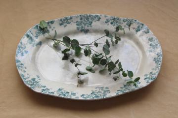 catalog photo of antique vintage British Anchor pottery, aqua blue tranferware china platter