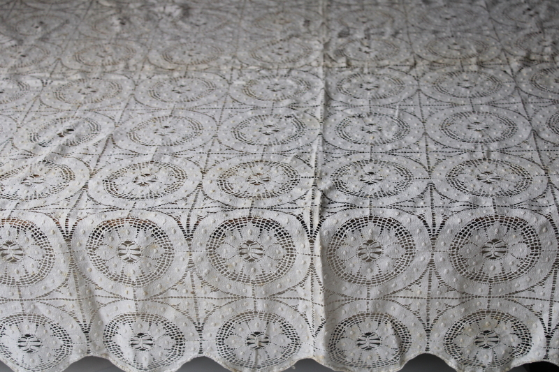 photo of antique vintage Cluny lace tablecloth, square parlor table cover ivory cotton lace #1