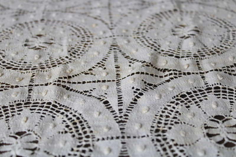 photo of antique vintage Cluny lace tablecloth, square parlor table cover ivory cotton lace #4