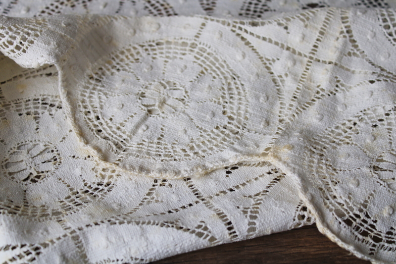 photo of antique vintage Cluny lace tablecloth, square parlor table cover ivory cotton lace #7