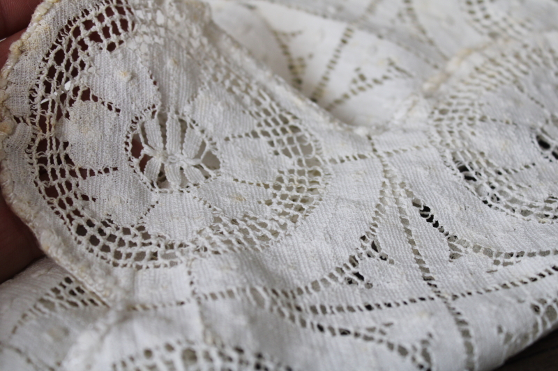 photo of antique vintage Cluny lace tablecloth, square parlor table cover ivory cotton lace #8