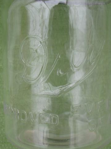 photo of antique vintage Drey mason canning jars, glass lightning lids w/ wire bails #4