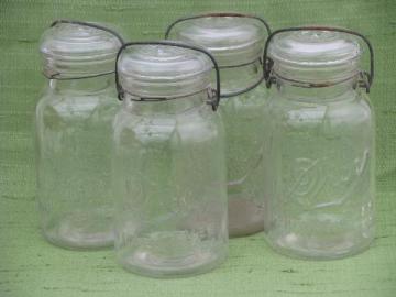 catalog photo of antique vintage Drey mason canning jars, glass lightning lids w/ wire bails