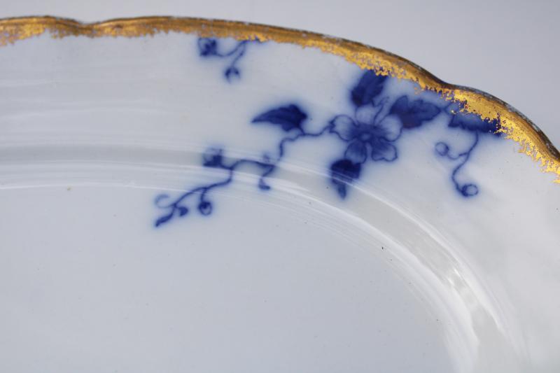 photo of antique vintage Duchess floral flow blue & white platter w/ gold, Grindley England #3