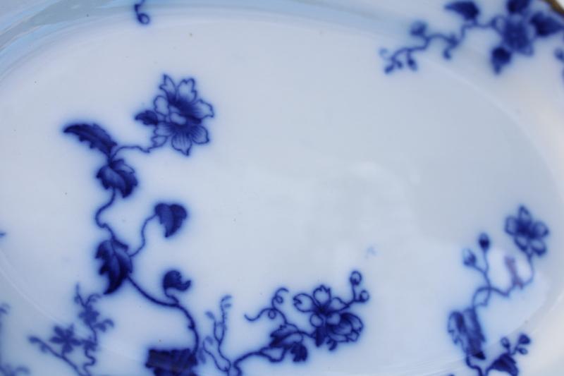 photo of antique vintage Duchess floral flow blue & white platter w/ gold, Grindley England #4